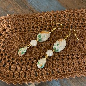 Green and Gold Marble Fall/Autumn Earrings